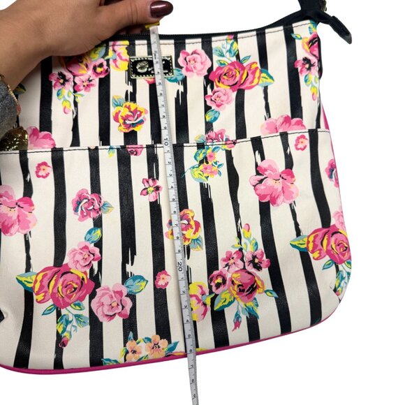 LUV Betsey Johnson Floral Black White Striped Crossbody Bag Excellent - Picture 7 of 8